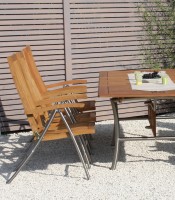 Premium Robinie Set:Tisch + 6 Hochlehner